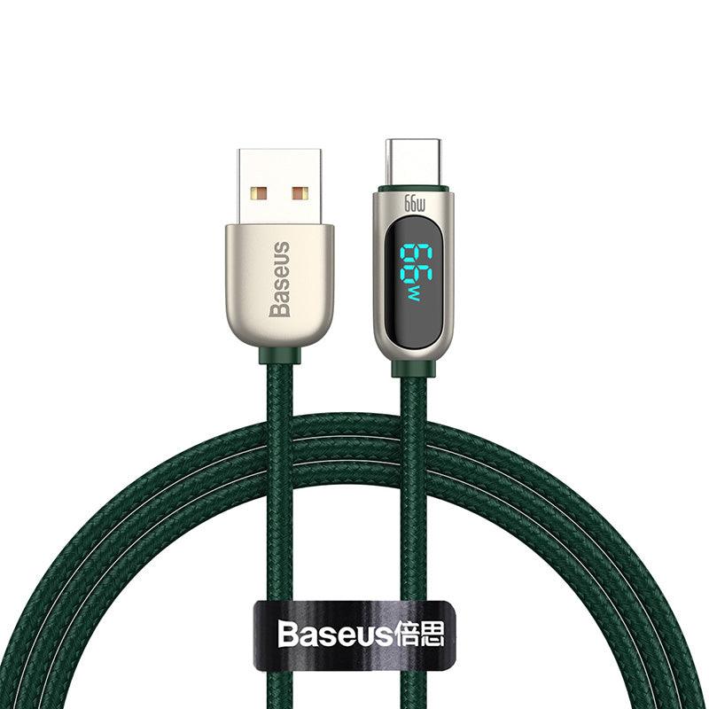 Baseus LED Display USB C Braided Cable 6A SuperCharge Data for Huawei - product variant green front - b.savvi