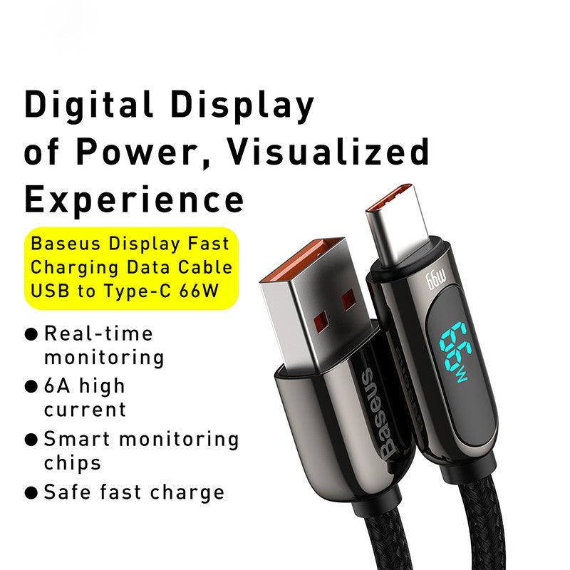 Baseus LED Display USB C Braided Cable 6A SuperCharge Data for Huawei - product details visualised experience - b.savvi