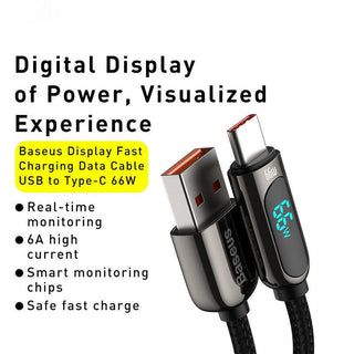 Baseus LED Display USB C Braided Cable 6A SuperCharge Data for Huawei - product details visualised experience - b.savvi