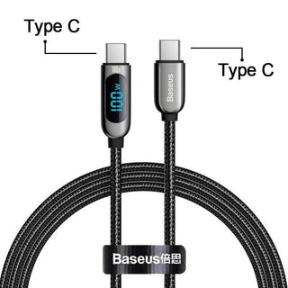 Baseus LED Display USB C to USB C 100W 5A PD Braided Cable Fast Charging - product variant black front - b.savvi