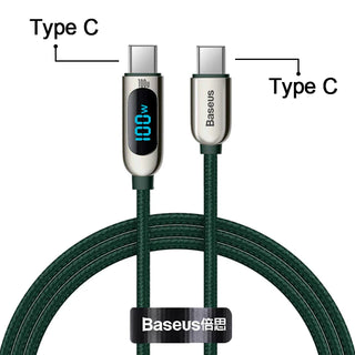 Baseus LED Display USB C to USB C 100W 5A PD Braided Cable Fast Charging - product variant green front - b.savvi