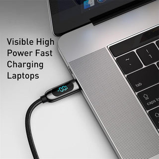 Baseus LED Display USB C to USB C 100W 5A PD Braided Cable Fast Charging - product details visible power charge - b.savvi