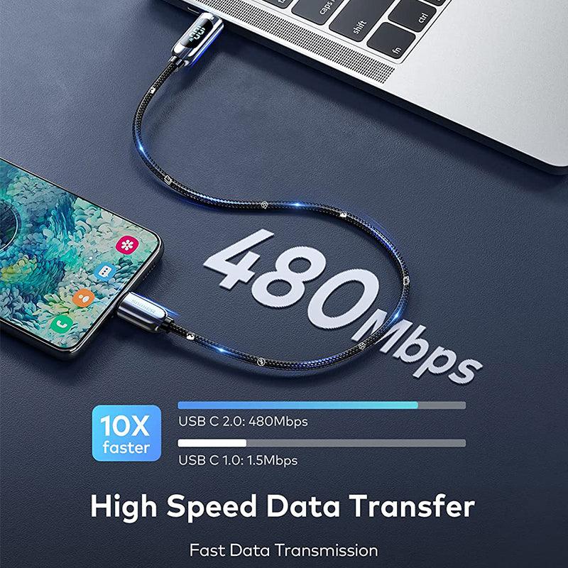 Baseus LED Display USB C to USB C 100W 5A PD Braided Cable Fast Charging - product details data transfer - b.savvi