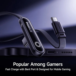 Baseus charging cable with bent port on a dark background