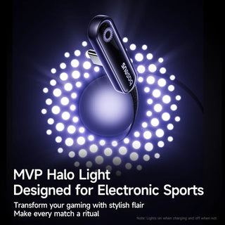 MVP Halo Light for electronic sports with glowing purple sphere and text on a dark background