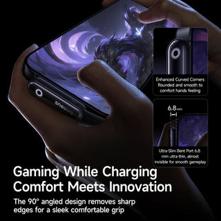 Hand holding a smartphone with gaming app on screen, emphasizing comfort and innovation.