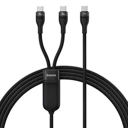 Baseus One-for-Two USB C to Dual USB C Cable 100W 5A Fast Charging - product main black front - b.savvi