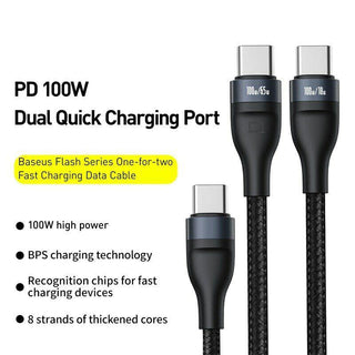 Baseus One-for-Two USB C to Dual USB C Cable 100W 5A Fast Charging - product details bulletpoints - b.savvi