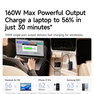 baseus car charger showing 160 max power output