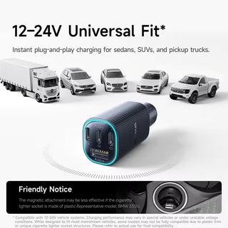 Baseus car charger showing 12-24V universal fit