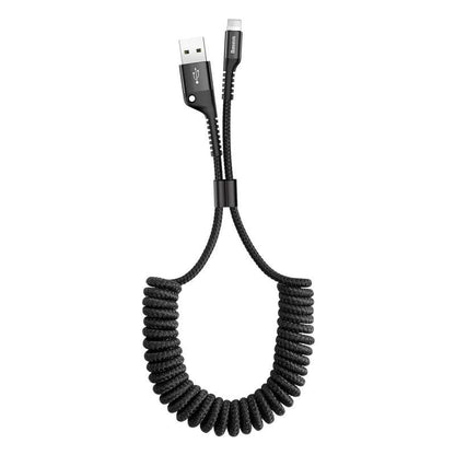 Baseus Spring Coil Lightning Charger Cable 2A Charging Data - product main black front view - b.savvi