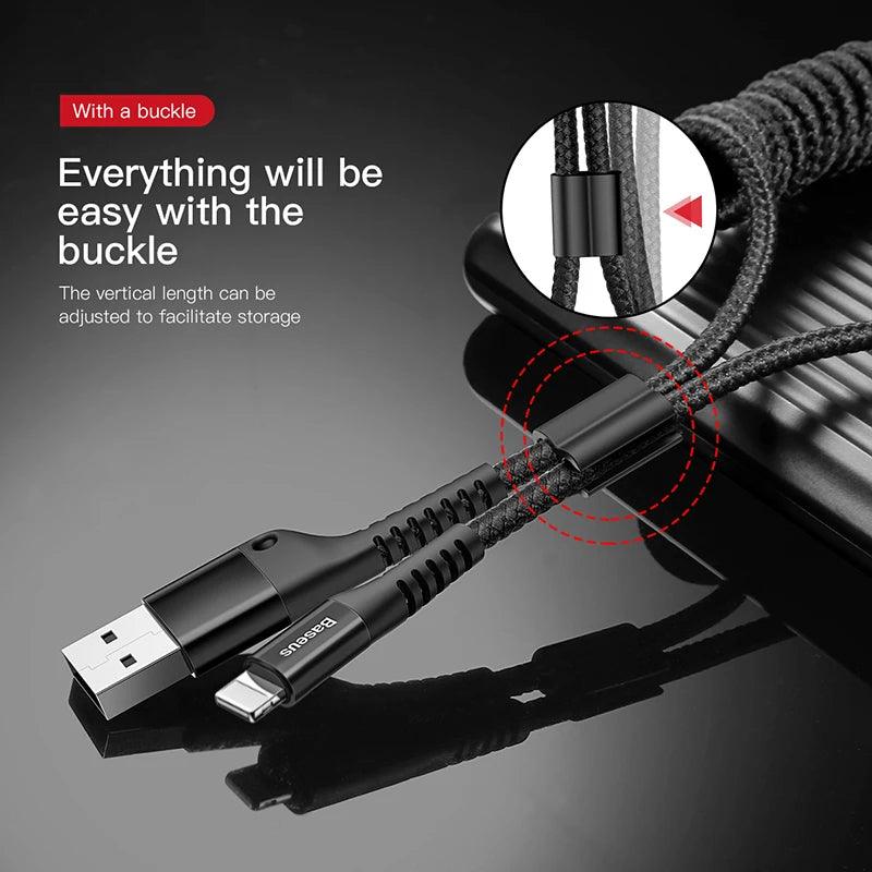 Baseus Spring Coil Lightning Charger Cable 2A Charging Data - product details buckle - b.savvi