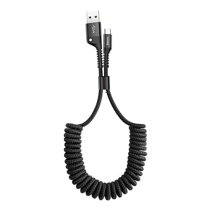 Baseus Spring Coil USB C Charger Cable 2A Charging Data - product main black front view - b.savvi