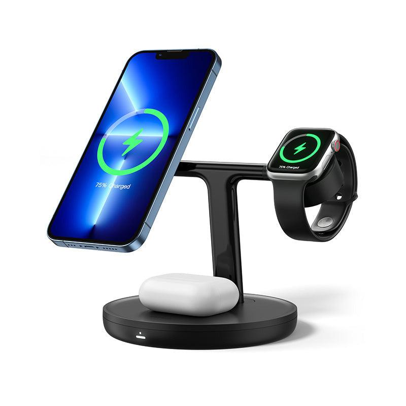 Baseus Swan 3-in-1 Wireless Magnetic Charging 20W for iPhone, Watch, AirPods - product main black front angled view - b.savvi
