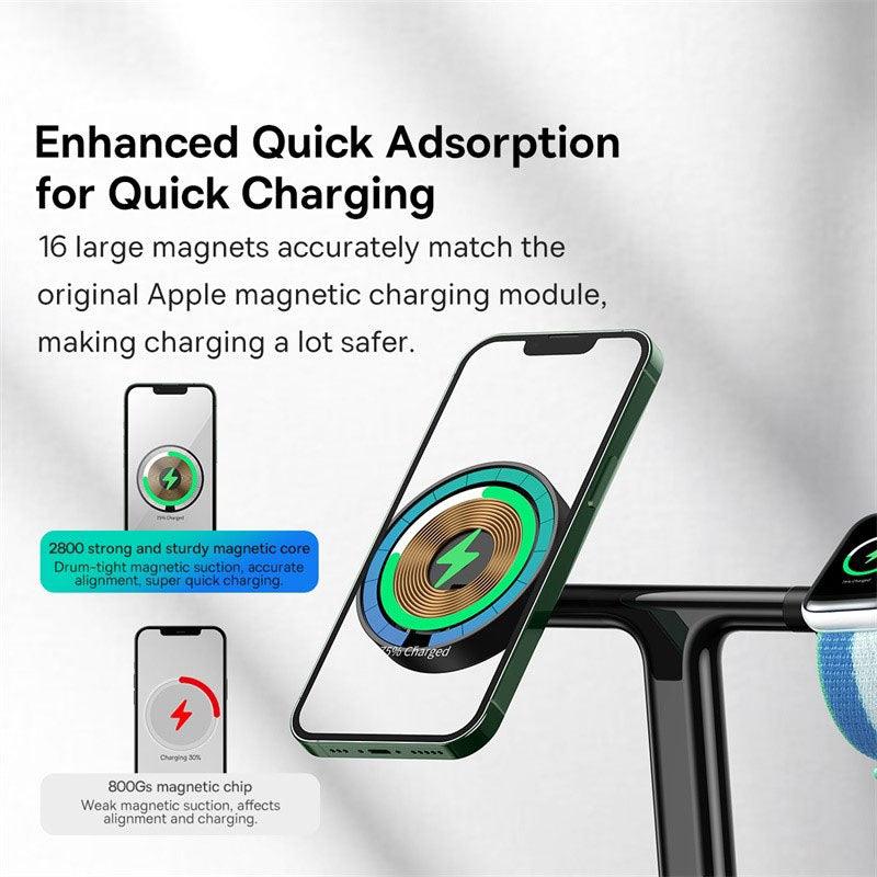 Baseus Swan 3-in-1 Wireless Magnetic Charging 20W for iPhone, Watch, AirPods - product details quick adsorption - b.savvi