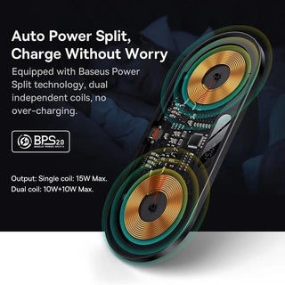 Baseus Transparent 20W Dual Wireless Charger with Digital LED Display - product details auto power split - b.savvi