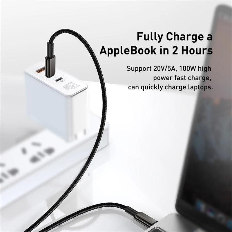 Baseus Tungsten 100W PD USB C to USB C Cable Fast Charging - product details fully charge macbook in 2 hours - b.savvi