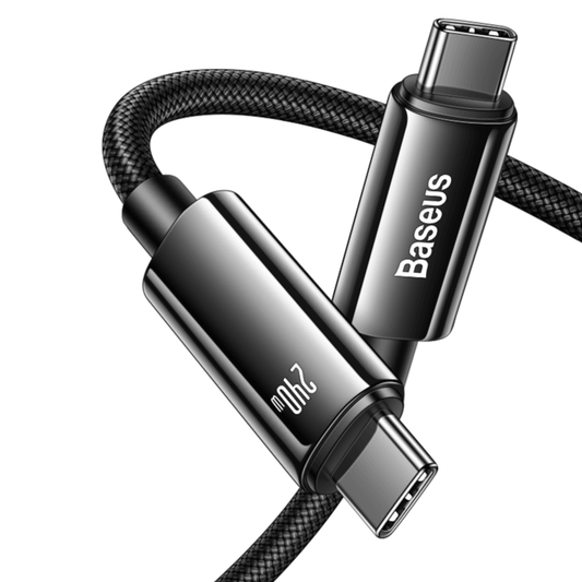Baseus Tungsten 240W USB C to USB C Braided Cable 48V/5A PD3.1 Fast Charging - product main black front angled view - b.savvi