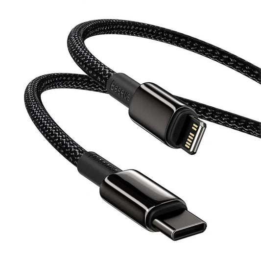Baseus Tungsten PD 20W USB C to Lightning Cable Fast Charging - product main black front angled view - b.savvi