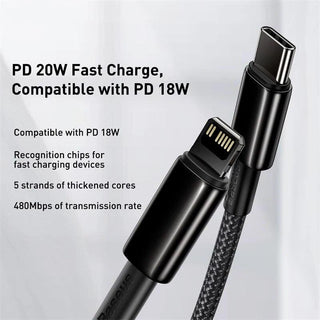 Baseus Tungsten PD 20W USB C to Lightning Cable Fast Charging - product details fast charge - b.savvi