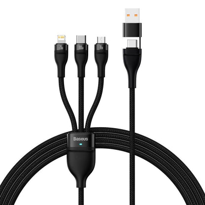 Baseus Two-for-Three USB to Lightning, USB C, Micro PD 100W 5A Fast Charging. 1.2m - product variant black front - b.savvi