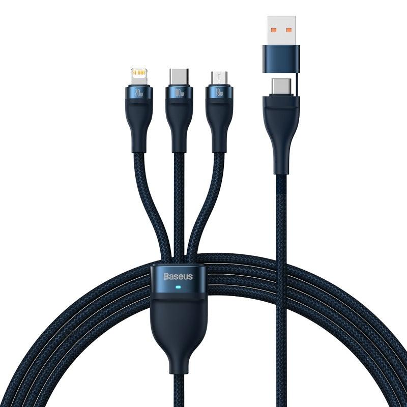 Baseus Two-for-Three USB to Lightning, USB C, Micro PD 100W 5A Fast Charging. 1.2m - product variant blue front - b.savvi