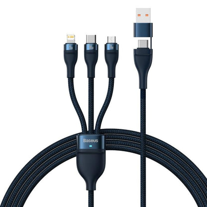 Baseus Two-for-Three USB to Lightning, USB C, Micro PD 100W 5A Fast Charging. 1.2m - product variant blue front - b.savvi