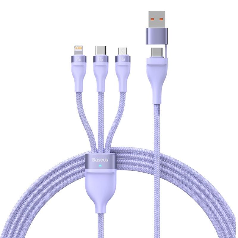 Baseus Two-for-Three USB to Lightning, USB C, Micro PD 100W 5A Fast Charging. 1.2m - product variant purple front - b.savvi