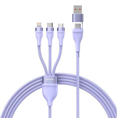 Baseus Two-for-Three USB to Lightning, USB C, Micro PD 100W 5A Fast Charging. 1.2m - product variant purple front - b.savvi