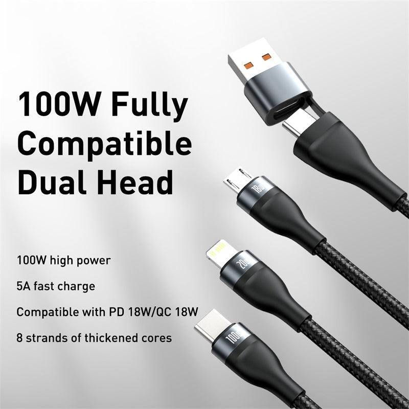 Baseus Two-for-Three USB to Lightning, USB C, Micro PD 100W 5A Fast Charging. 1.2m - product details fully compatible - b.savvi