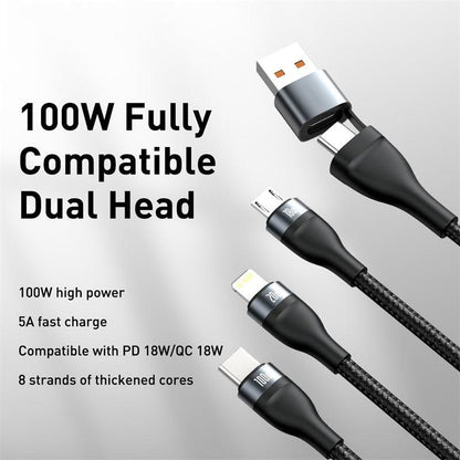 Baseus Two-for-Three USB to Lightning, USB C, Micro PD 100W 5A Fast Charging. 1.2m - product details fully compatible - b.savvi