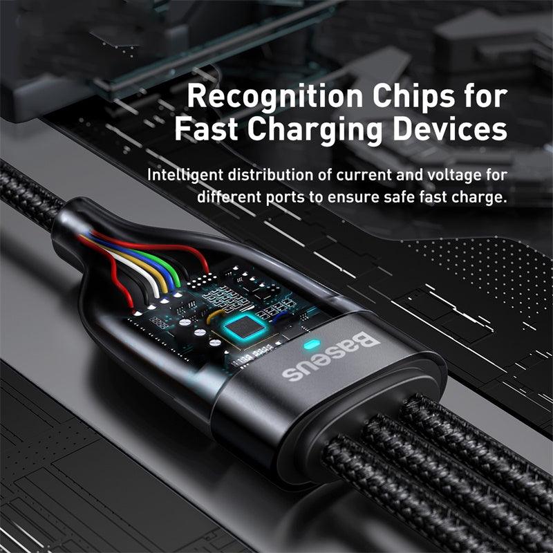 Baseus Two-for-Three USB to Lightning, USB C, Micro PD 100W 5A Fast Charging. 1.2m - product details recognition chips - b.savvi