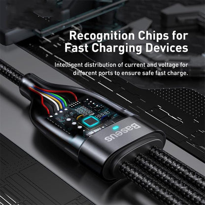 Baseus Two-for-Three USB to Lightning, USB C, Micro PD 100W 5A Fast Charging. 1.2m - product details recognition chips - b.savvi