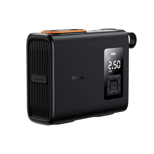 Baseus Tyre Inflator Portable Car Air Compressor 250W Dual Cylinder Pump 6000mAh - product variant black front angled view - b.savvi