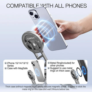 CAMOLO Foldable Magnetic Tripod Mount for iPhone with Cold Shoe, Arca-Swiss Compatible with MagSafe - product details - b.savvi