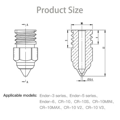 Creality 3D Printer Hotend Brass Extruder MK Nozzles Set for CR-6 SE, Ender 3, Ender 5 - product details specs - b.savvi
