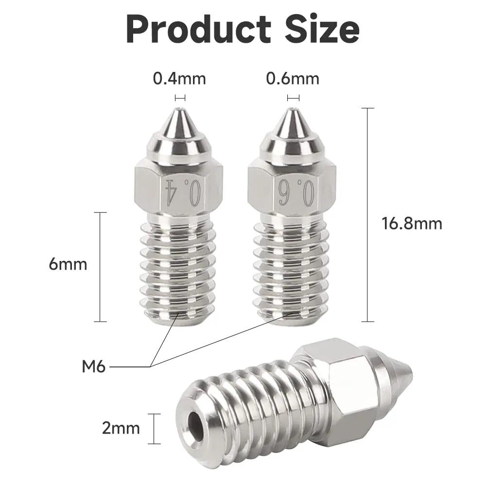 Creality Spider Hotend Steel Nozzle Set 0.4mm & 0.6mm for High Temperature 3D Printing - product details product size - b.savvi