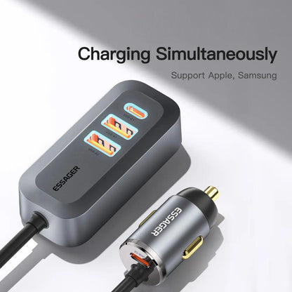 Essager 100W Car Charger 4 Port USB PD 1.5m Extension Cable - product details charging simultaneously - b.savvi