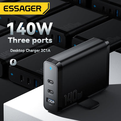 Essager 140W GaN3 USB C Desktop Charger - product details three ports - b.savvi