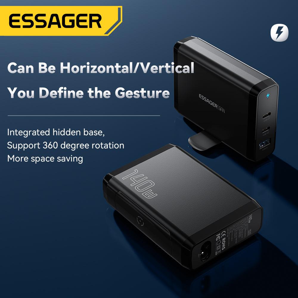 Essager 140W GaN3 USB C Desktop Charger - product details horizontal vertical - b.savvi