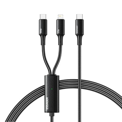 Essager 2 in 1 USB C to USB C & Lightning Cable 100W 5A Fast Charge - product main black front view - b.savvi