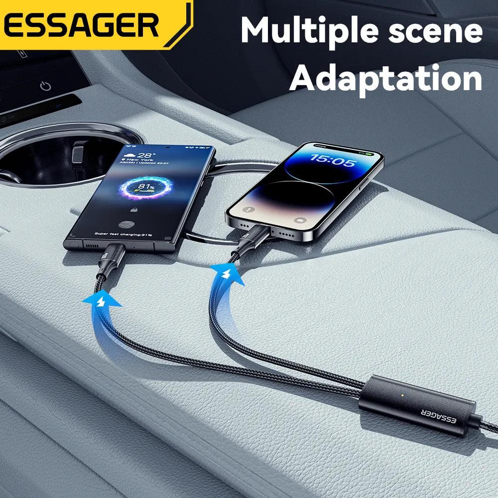 Essager 2 in 1 USB C to USB C & Lightning Cable 100W 5A Fast Charge - product details multiple adaptation - b.savvi
