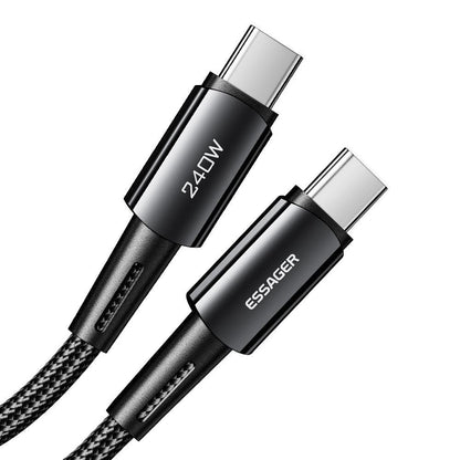 Essager 240W USB C to USB C Braided Cable 48V/5A PD3.1 Fast Charging - product main black front view - b.savvi