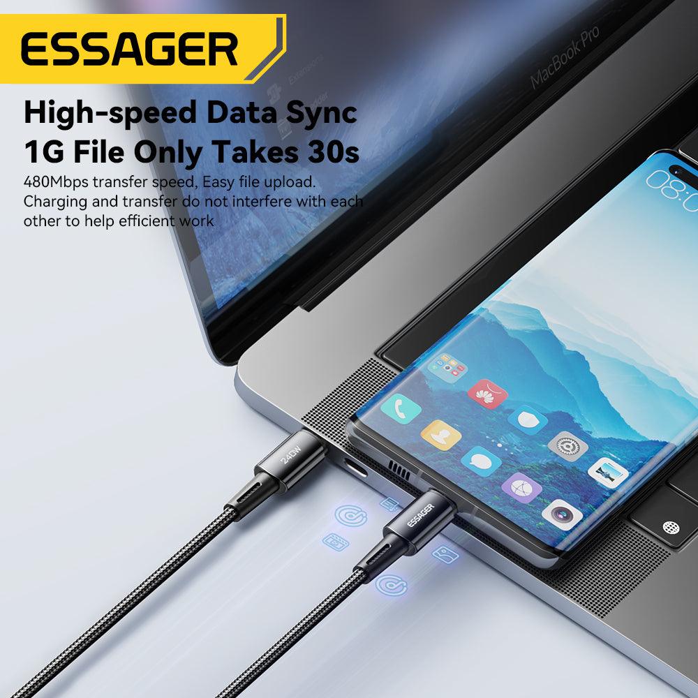 Essager 240W USB C to USB C Braided Cable 48V/5A PD3.1 Fast Charging - product details data sync - b.savvi