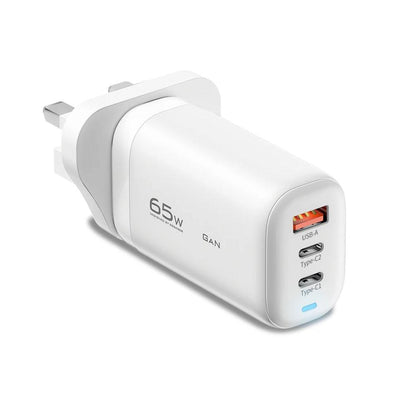 Essager 65W GaN USB C Fast Charger Plug 3-Port Wall Power Adapter - product variant uk white front angled view - b.savvi