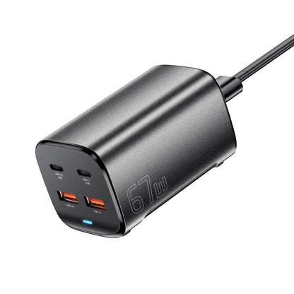 Essager 67W GaN USB C Desktop Fast Charger 4-Port Power Adapter - product main black front angled view - b.savvi