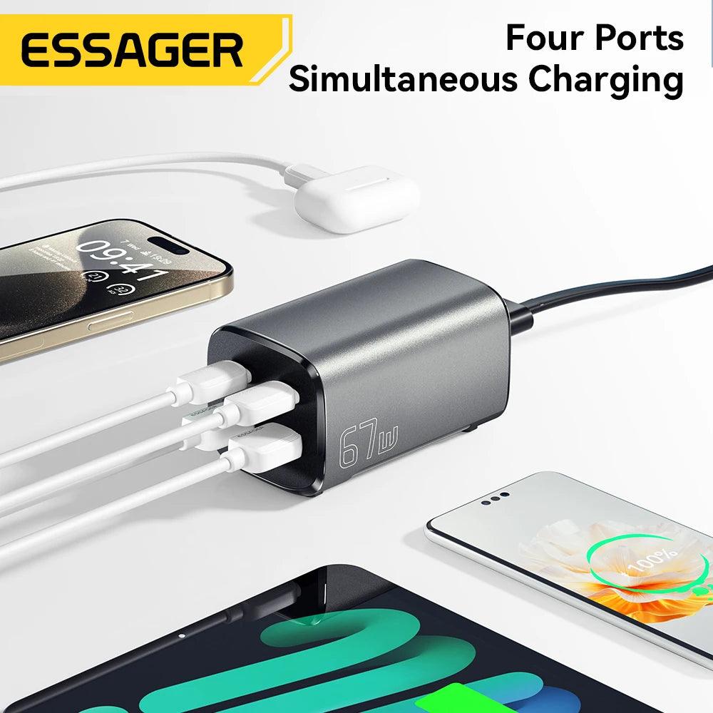 Essager 67W GaN USB C Desktop Fast Charger 4-Port Power Adapter - product details four ports charging - b.savvi