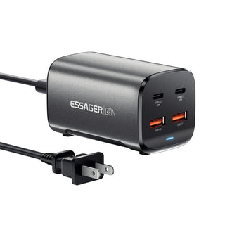 Essager 67W GaN USB C Desktop Fast Charger 4-Port Power Adapter - product variant us black front angled view - b.savvi
