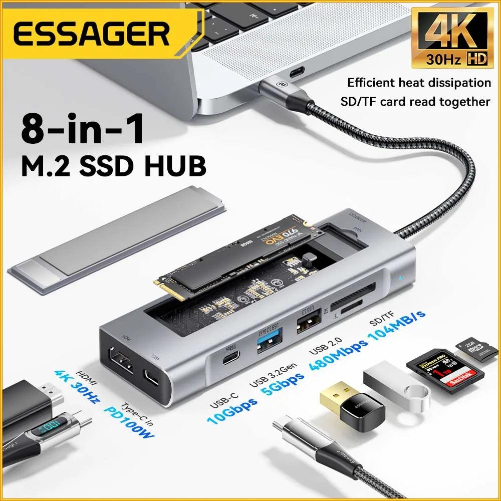 Essager 8-in-1 USB C Hub with 10Gbps M.2 NVMe SSD Enclosure - product details - b.savvi