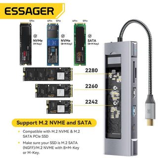 Essager 8-in-1 USB C Hub with 10Gbps M.2 NVMe SSD Enclosure - product details - b.savvi